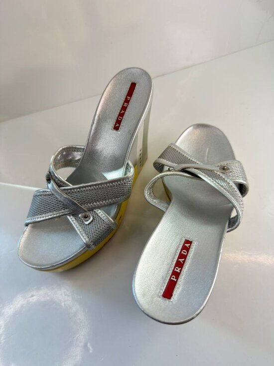 Prada Metallic Wedge Sandals – Women’s Size EU 36 / US 6 - Picture 4 of 16